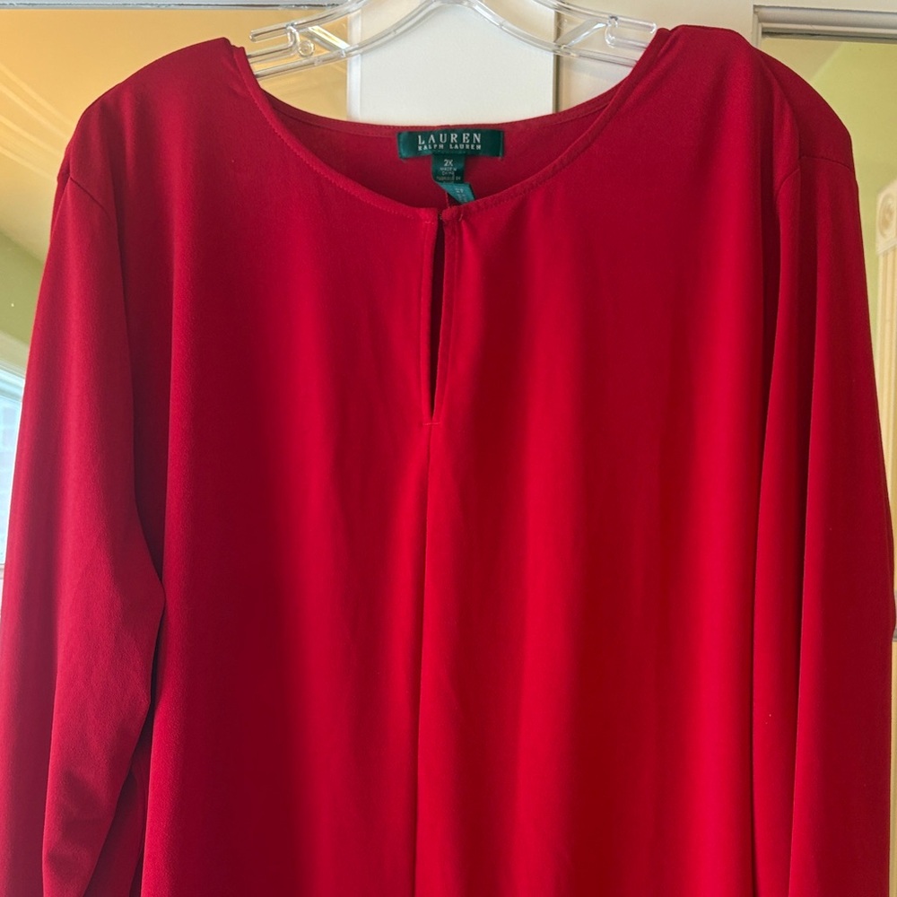 2X Ralph Lauren Vibrant Red Blouse keyhole top